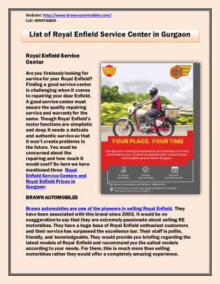 List of Royal Enfield Service Center in Gurgaon