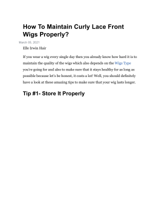 How To Maintain Curly Lace Front Wigs Properly?