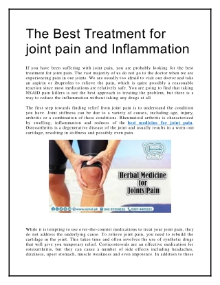 The Best Treatment for joint pain and Inflammation