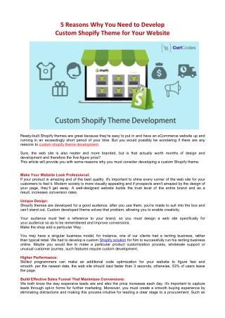 5 Reasons Why You Need to Develop Custom Shopify Theme for Your Website