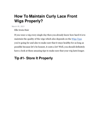 How To Maintain Curly Lace Front Wigs Properly?