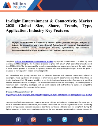 In-flight Entertainment & Connectivity Market 2028 Size, Share, Classification, Application and Industry Chain Overview