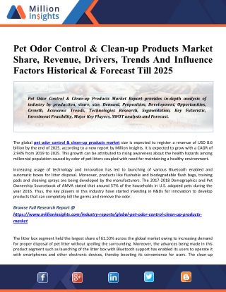 Pet Odor Control & Clean-up Products Market Revenue, Pricing Trends, Growth Opportunity, Regional Outlook And Forecast T