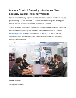 Access Control Security Introduces New Security Guard Training Website