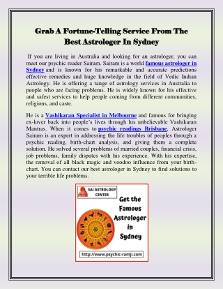 Grab A Fortune-Telling Service From The Best Astrologer In Sydney