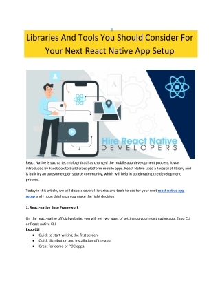 Libraries And Tools You Should Consider For Your Next React Native App Setup
