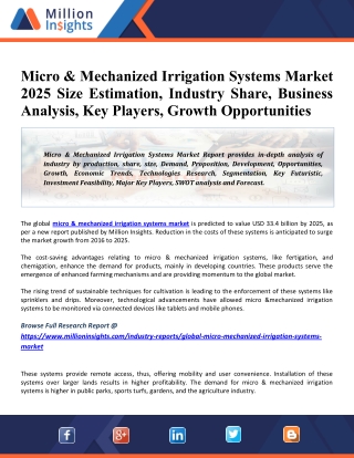 Micro & Mechanized Irrigation Systems Market 2028 Growth, Share, Size, Key Drivers By Manufacturers, Upcoming Trends