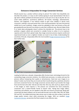 Outsource Uniquesdata for Image Conversion Services