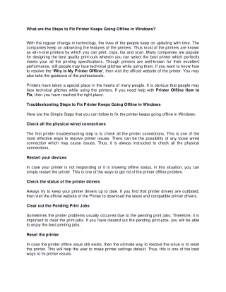 What are the Steps to Fix Printer Keeps Going Offline in Windows?