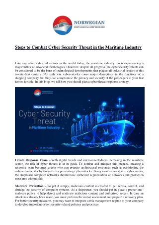 Steps to Combat Cyber Security Threat in the Maritime Industry