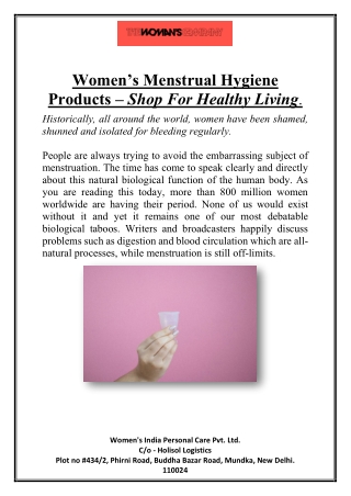 Women’s Menstrual Hygiene Products – Shop For Healthy Living