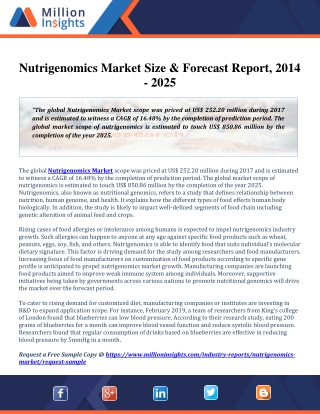 Nutrigenomics Market by Application, Consumption and Share to 2025