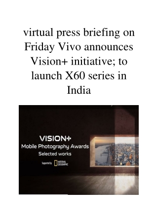 Virtual Press Briefing on Friday Vivo Announces Vision  Initiative; To Launch X60 Series in India