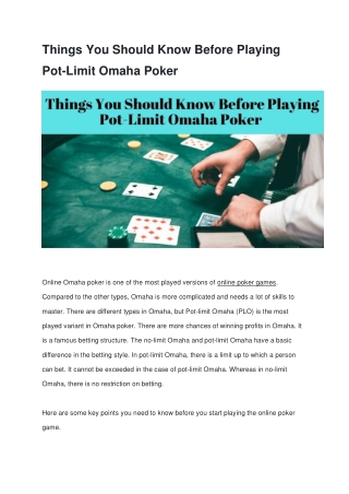 Must-know Before playing Pot-Limit Omaha Poker