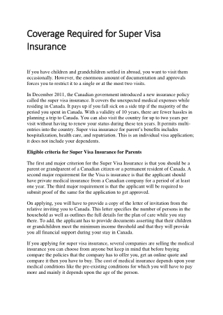 Coverage Required for Super Visa Insurance