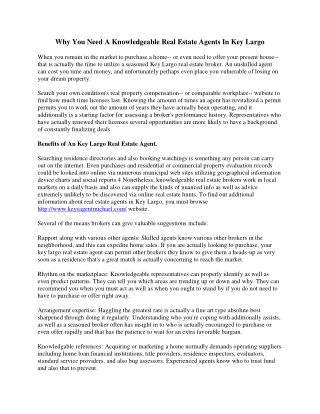 Why You Required A Skilled Key Largo Real Estate Agent