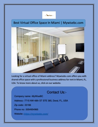 Best Virtual Office Space In Miami | Mywisebc.com