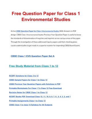 CBSE Question Papers Class 1 EVS PDF Solutions Download