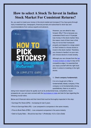 How To Select A Stock To Invest In Indian Stock Market For Consistent Returns?