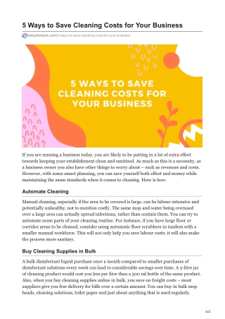 5 Ways to Save Cleaning Costs for Your Business