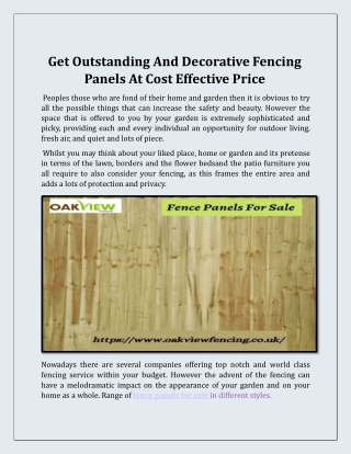 Get Outstanding And Decorative Fencing Panels At Cost Effective Price