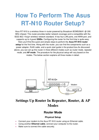 How To Perform The Asus RT-N10 Router Setup?