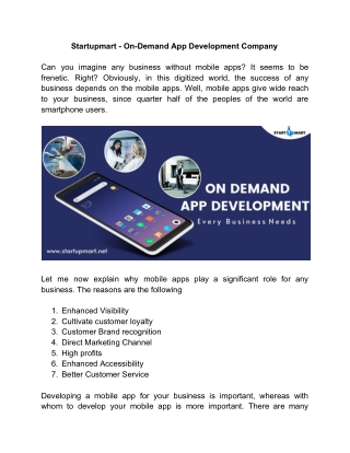 On Demand App Development Company - Startupmart
