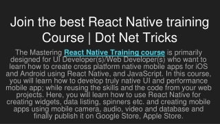Join the best React training Course | Dot Net Tricks