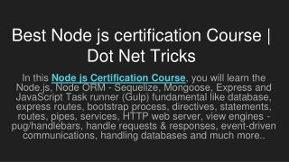 Best Nodejs certification Course | Dot Net Tricks