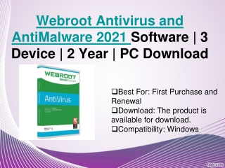 Webroot Antivirus and AntiMalware 2021 Software | 3 Device | 2 Year | PC Download