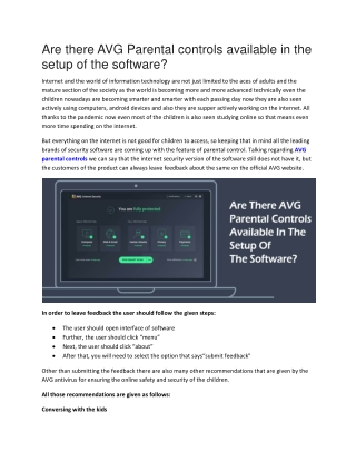Are there AVG Parental controls available in the setup of the software?