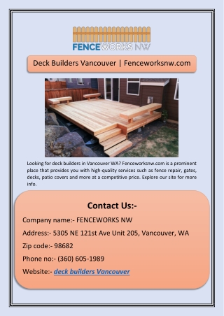 Deck Builders Vancouver | Fenceworksnw.com