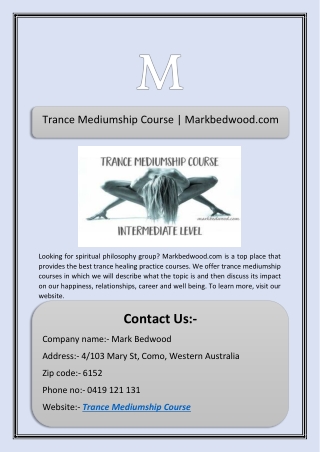 Trance Mediumship Course | Markbedwood.com