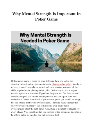 Why Mental Strength Is Important in Poker Game