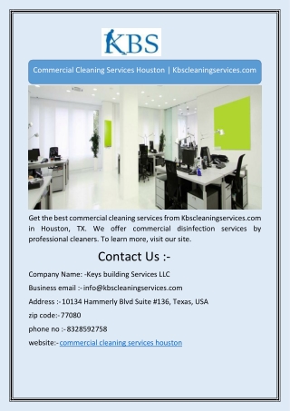 Commercial Cleaning Services Houston | Kbscleaningservices.com