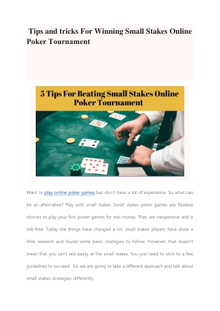 Tips and tricks For Winning Small Stakes Online Poker Tournament 