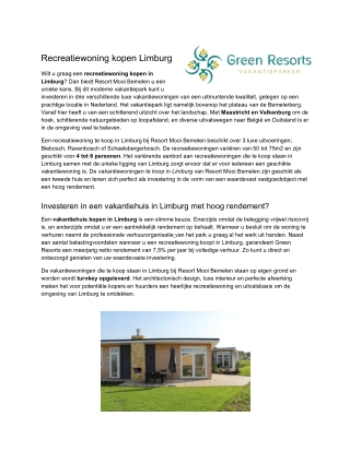 Green Resort Sales | Vakantiehuis kopen Limburg