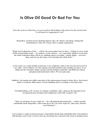 Is Olive Oil Good Or Bad For You