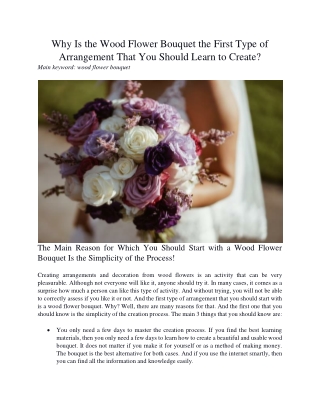 Why Is the Wood Flower Bouquet the First Type of Arrangement That You Should Learn to Create?