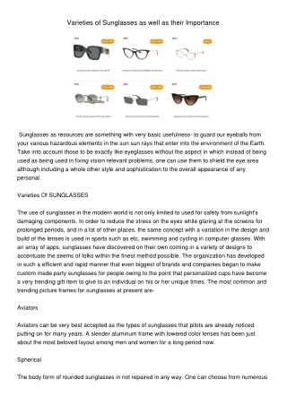 VarietiesofSunglassesaswellastheirImportance