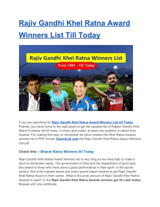 Rajiv Gandhi Khel Ratna Award Winners List Till Today