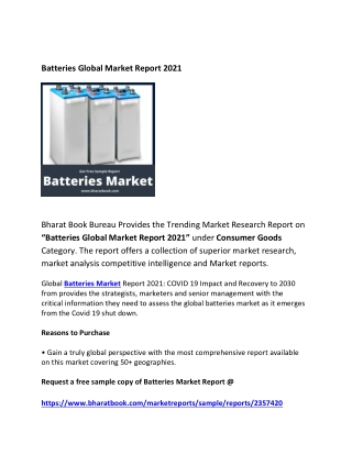 Global Batteries Market Forecast 2021