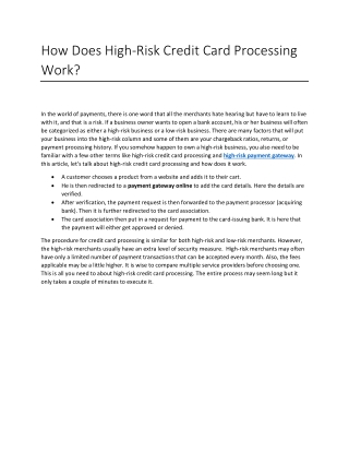 How Does High-Risk Credit Card Processing Work?