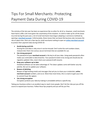 Tips For Small Merchants: Protecting Payment Data During COVID-19