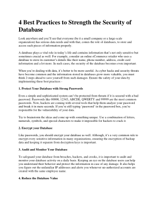 4 Best Practices to Strength the Security of Database