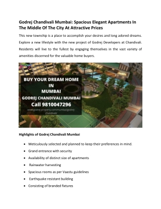 Godrej Chandivali Mumbai - New Residential Locality