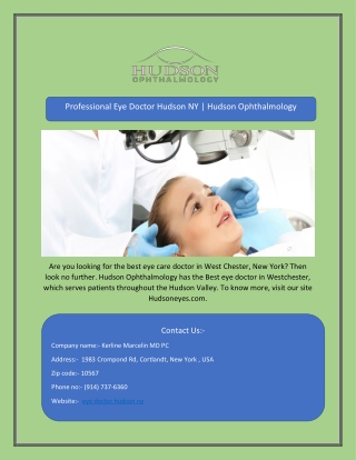 Professional Eye Doctor Hudson NY | Hudson Ophthalmology