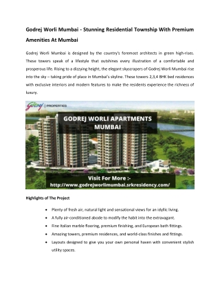 Godrej Worli Mumbai - Apartments With Luxurious Facilities