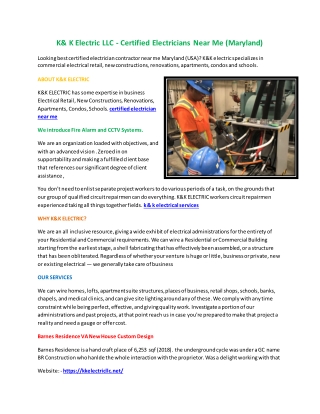 K& K Electric LLC - Certified Electricians Near Me (Maryland)