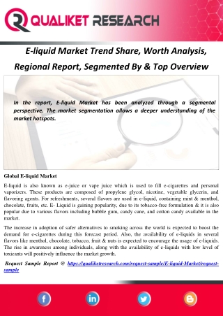 E-liquid Market Trend Share, Worth Analysis,  Regional Report, Segmented By & Top Overview